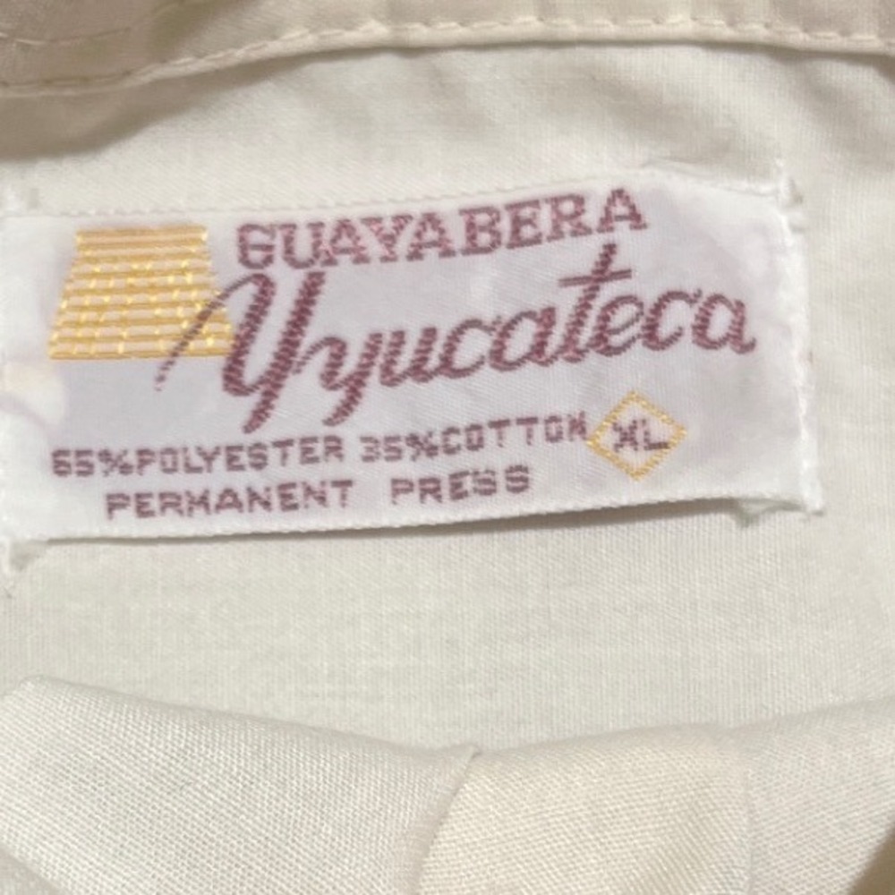 Guayabera Yucateca Mens XL Short Sleeve Embroidered Permanent Press Shirt Beige - Picture 4 of 11